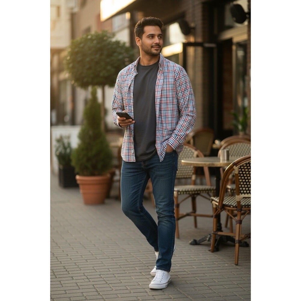 Vineyard Vines Mens Murray Shirt Slim Fit Blue Red Check Size Medium Button Down